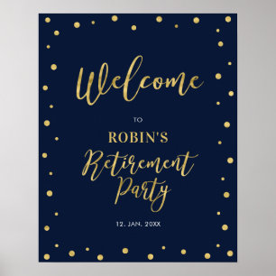 Gold- und Navy-Konfetti-Ruhestandsfeier-Willkommen Poster