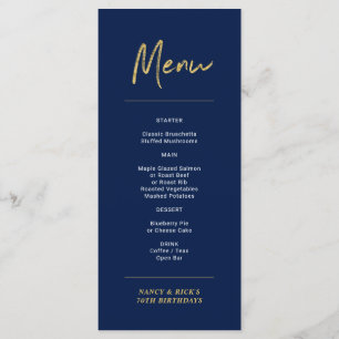 Gold- und Navy-Modern-Lettering-Birthday-Party-Men Menükarte