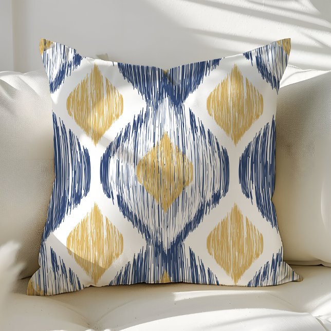 Gold und Navy Ogee Ikat Muster Kissen (Von Creator hochgeladen)