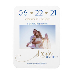 Gold und Navy One Foto Save the Date Minimalistisc Magnet