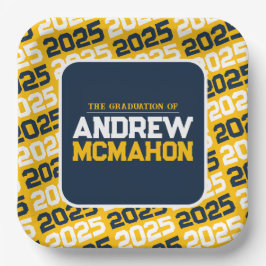 Gold und Navy Personalisierter Abschluss Pappteller