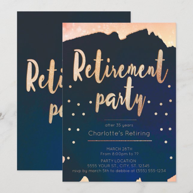 Gold- und Navy-Retirement-Party Einladungen (Vorne/Hinten)