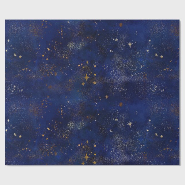 Gold- und Navy-Sterne Geschenkpapier (Flach)