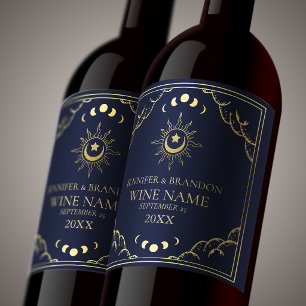 Gold- und Navy-Tarotkarten-Hochzeits-Wein-Etikett Weinetikett