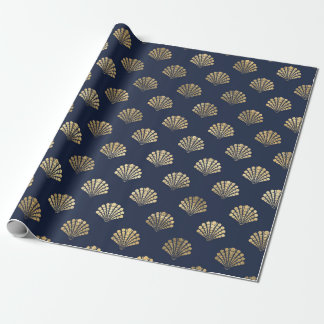 Gold und Navy Vintage Art Deco Blumenmuster Geschenkpapier