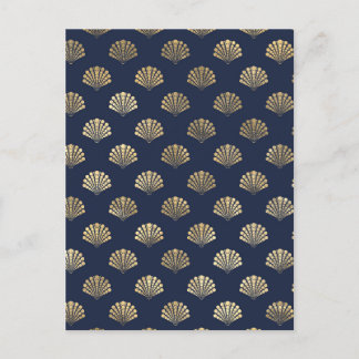 Gold- und Navy-Vintage-Art-Deco-Blumenmuster Postkarte