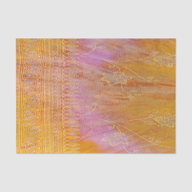 Gold und orange orientalisches mit Blumenmaterial Seidenpapier (Vorderseite)