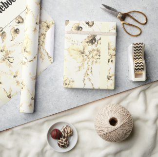 Gold- und orangefarbene Weihnachtsillustration - F Geschenkpapier