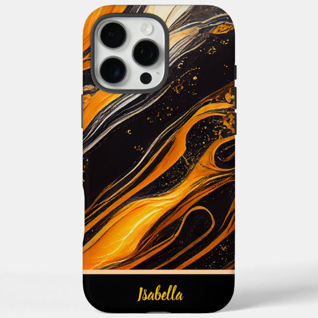Gold- und Orangenwellen auf dunkler Leinwand iPhone 16 Pro Max Hülle (Rückseite)