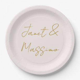Gold- und Pastellfarbe Kalligrafie Elegant Einfach Pappteller