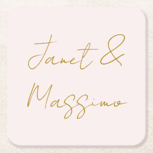 Gold- und Pastellfarbe Kalligrafie Elegant Einfach Rechteckiger Pappuntersetzer