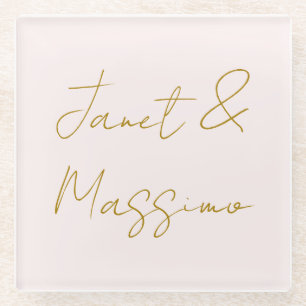 Gold- und Pastellfarbe Kalligrafie Elegant Schlich Glasuntersetzer