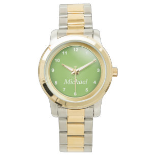 Gold und Peridot grün mit weißen Zahlen Armbanduhr