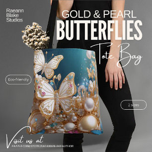 Gold- und Perlen-Schmetterlinge-Tragetasche Tasche