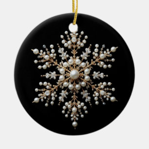 Gold- und Perlen-Schneeblumen-Familie Keramik Ornament