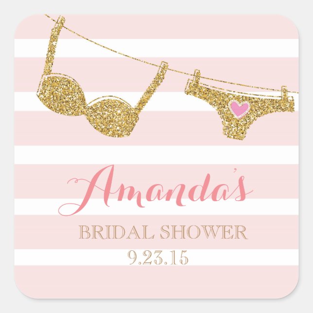 Gold und Pink Lingerie Brautparty Gefälligkeitsauf Quadratischer Aufkleber (Vorderseite)