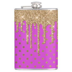 Gold und Pink Polka Dot Flask Flachmann