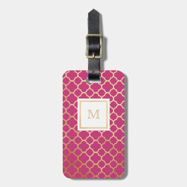 Gold- und Pink quatrefoil Gepäckanhänger (Vorderseite vertikal)