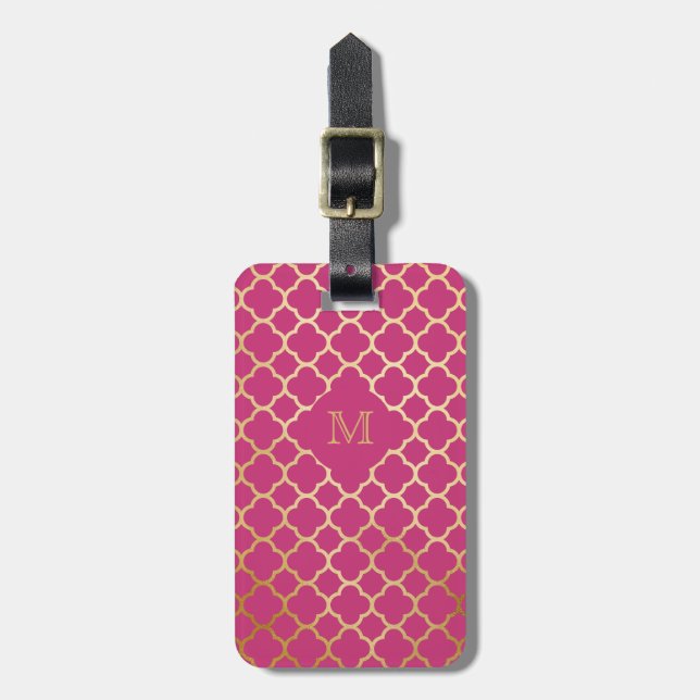 Gold- und Pink quatrefoil Gepäckanhänger (Vorderseite vertikal)