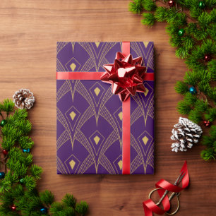 Gold- und Purpur-Art-Deco-Nahtloses Muster 3 Geschenkpapier
