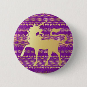 Gold- und Purpur-Boheme-Muster & Einhorn Button