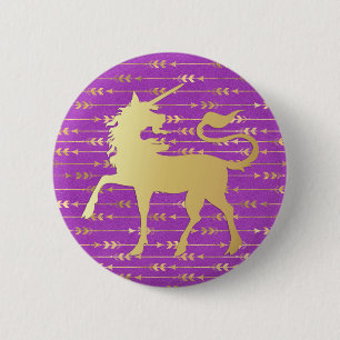 Gold- und Purpur-Bohemian-Muster und Einhorn Button