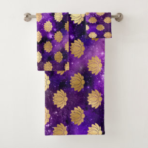 Gold- und Purpur-Galaxie-Dharma-Mandala-Muster Badhandtuch Set