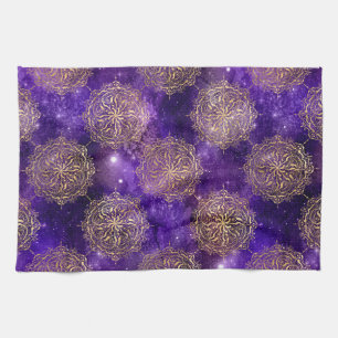 Gold- und Purpur-Galaxie-Dharma-Mandala-Muster Geschirrtuch