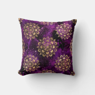 Gold- und Purpur-Galaxie-Dharma-Mandala-Muster Kissen