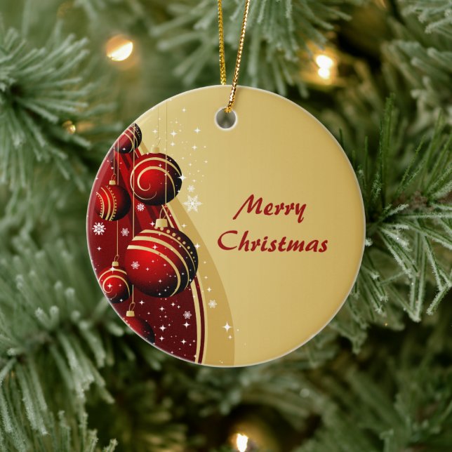 Gold und Red Christmas Balls Keramik Ornament (Baum)