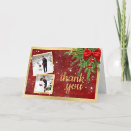 Gold und Red Christmas Wedding Foto Vielen Dank Dankeskarte