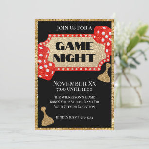 Gold und Red Glitzer Board Game Night Einladung