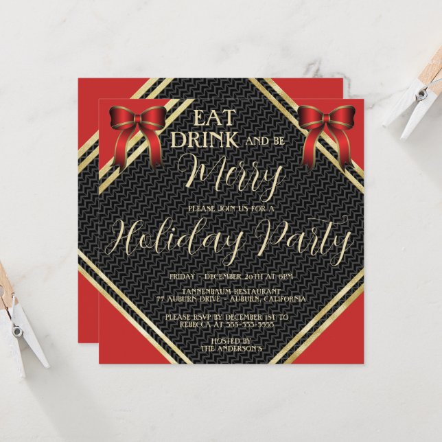 Gold und Red Holiday Party Einladung (Vorderseite/Rückseite Beispiel)