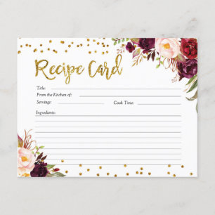 Gold und Red Marsala Blumenrezeptkarte Einladung