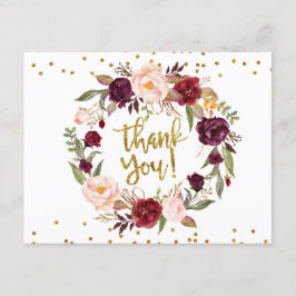 Gold und Red Marsala Floral Danke Karte