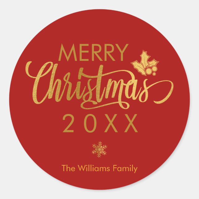 Gold und Red Merry Weihnachten Custom Holiday Runder Aufkleber (Vorderseite)