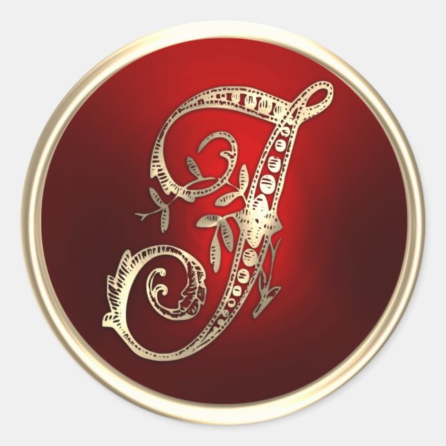 Gold und Red Monogram J Umschlag Aufkleber (Vorderseite)