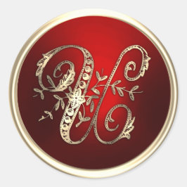 Gold und Red Monogram U Umschlag Aufkleber