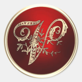 Gold und Red Monogram V Umschlag Aufkleber