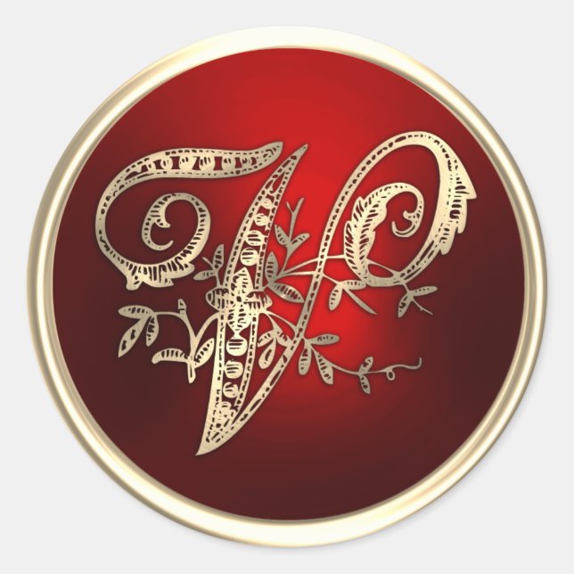Gold und Red Monogram V Umschlag Aufkleber (Vorderseite)