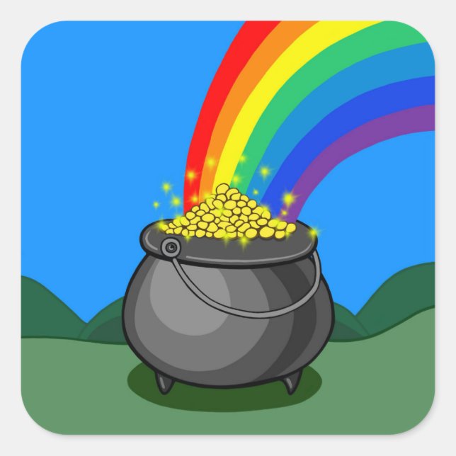 Gold- und Regenbogen-Pot Quadratischer Aufkleber (Vorderseite)