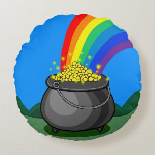 Gold- und Regenbogen-Pot Rundes Kissen