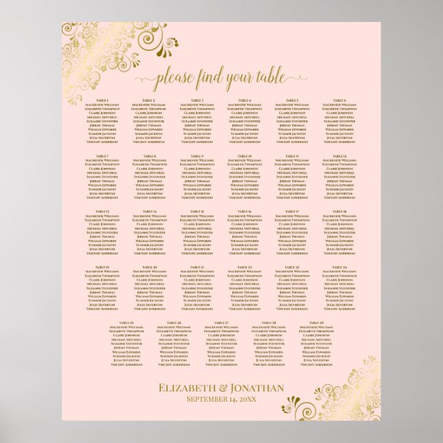 Gold und Rosa 29 Tabelle Hochzeitstabelle Poster (Vorne)