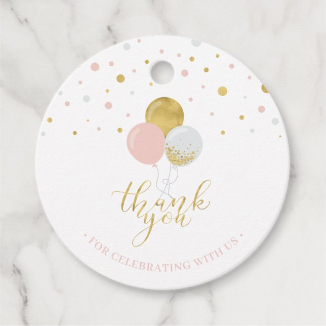 Gold und Rosa Ballons | Party Vielen Dank für Ihre Geschenkanhänger (Vorderseite)
