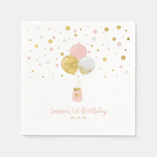 Gold und Rosa Balloons & Confetti Girl Geburtsta Serviette