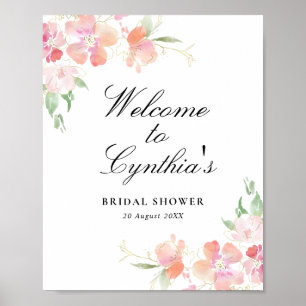 Gold- und rosa-blumiges Hochzeitsempfang-Willkomme Poster