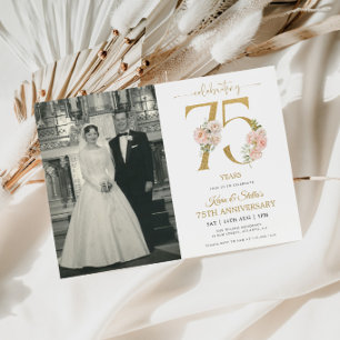 Gold und Rosa Blüten 75 Jahre alt Einladung