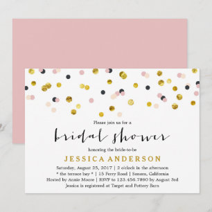 Gold und rosa Confetti-Brautparty Einladung