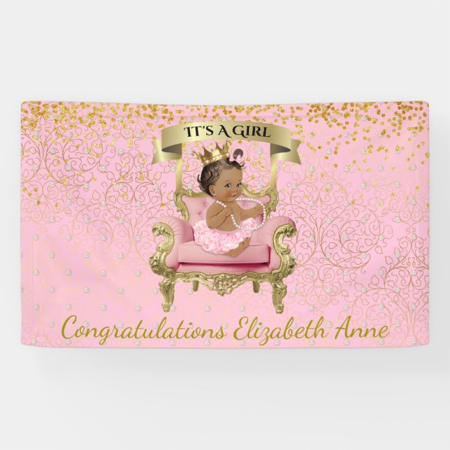 Gold und rosa Fahne Baby-Prinzessin-Babyparty Banner (Horizontal)