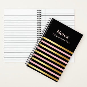 Gold- und rosa gestreifte Notizen Journal mit indi Notizbuch